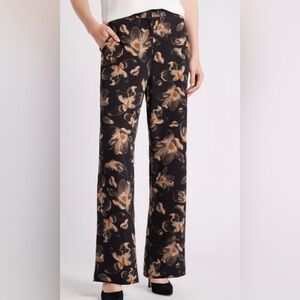 Nordstrom Black and Brown Floral Satin Feel Wide Leg Pants